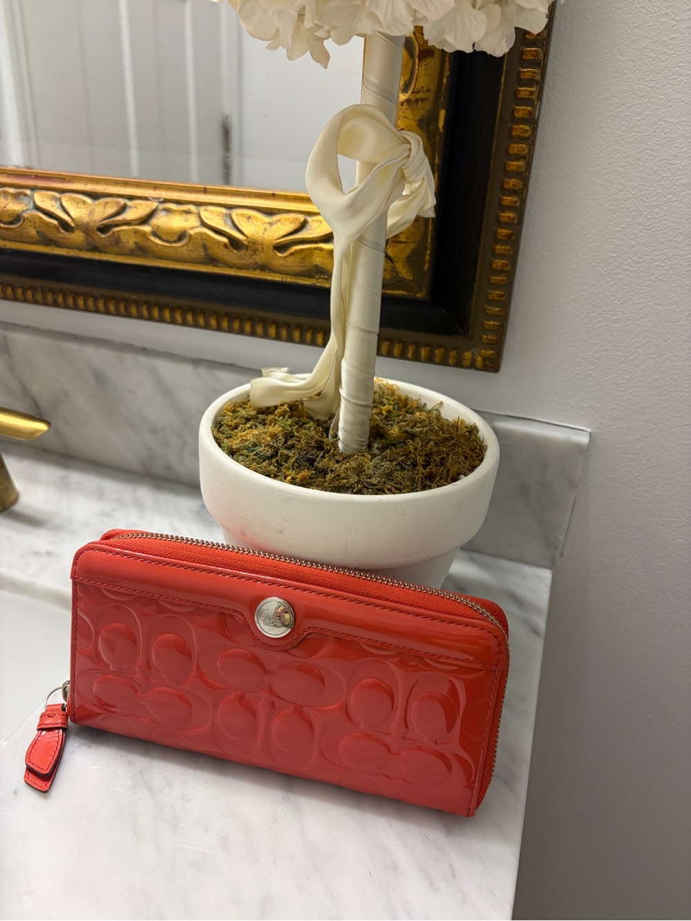 Coach Glossy Patent Leather Wallet in Coral Red - Picture 2 of 13